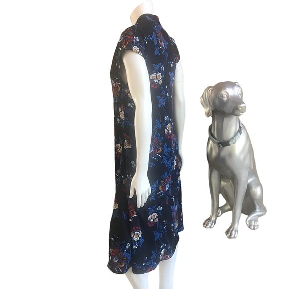 H&M Floral Blue Black V-Neck Button Down Midi Dress Women's Size 4 - Picture 2 of 10